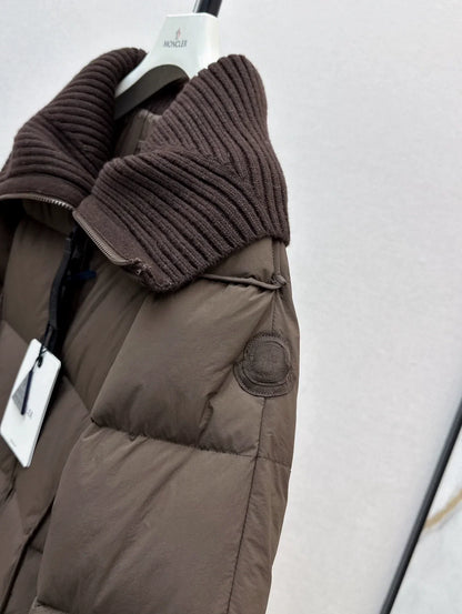 25 Knitted splicing large lapel umbrella shaped long down jacket
