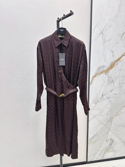 25 Jacquard cross collar waistband dress