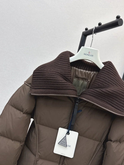 25 Knitted splicing large lapel umbrella shaped long down jacket