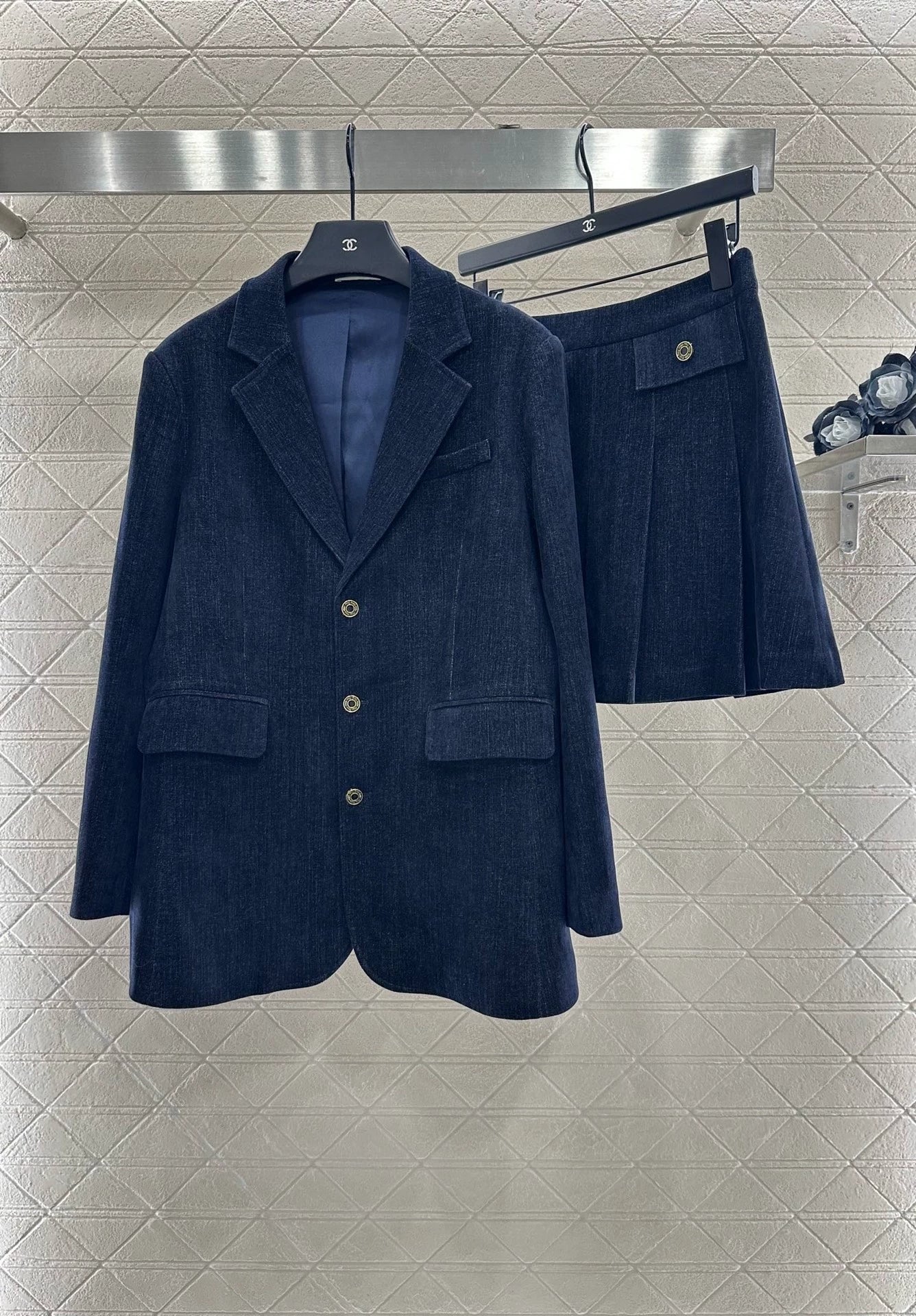 25fw Cowboy jacket pleated skirt set