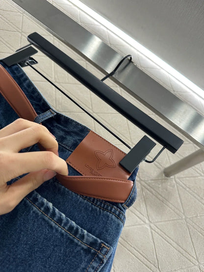 25fw Belt straight leg logo denim pants