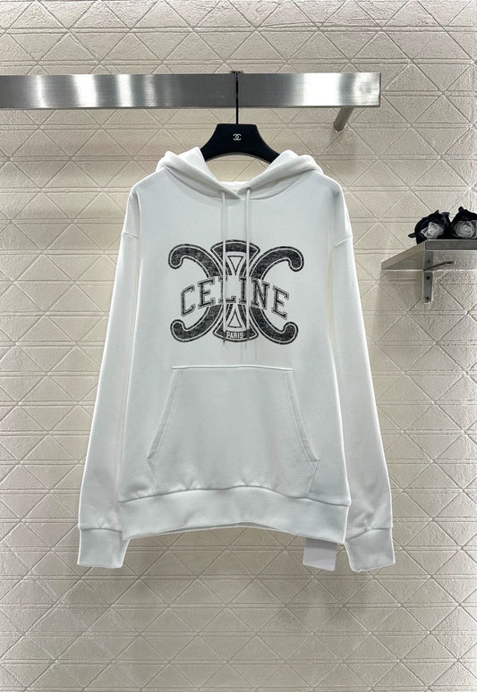 2025 Hooded distressed white letter hoodie