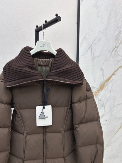 25 Knitted splicing large lapel umbrella shaped long down jacket