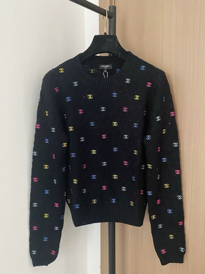 25fw new round neck embroidered knitted sweater