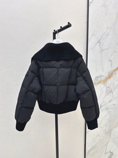 25 Knitted patchwork large collar jacket down jacket