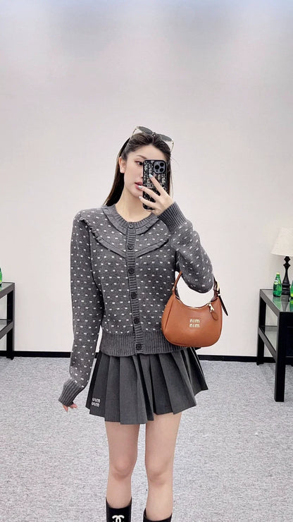 M 25 Crew-neck polka-dot knit cardigan