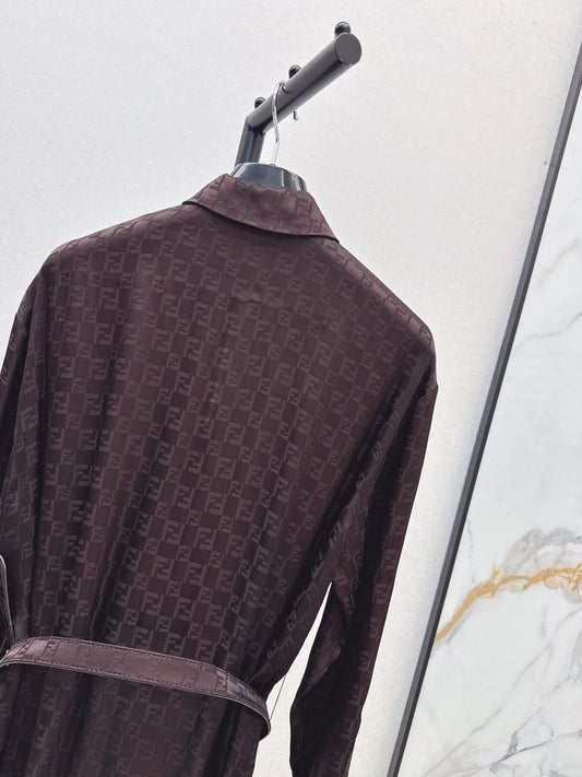 25 Jacquard cross collar waistband dress