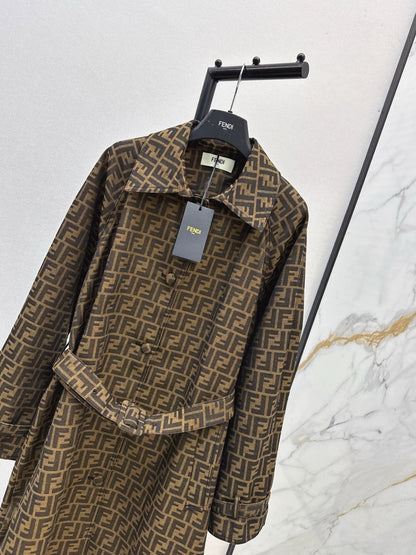 25fw Letter jacquard lapel long windbreaker jacket