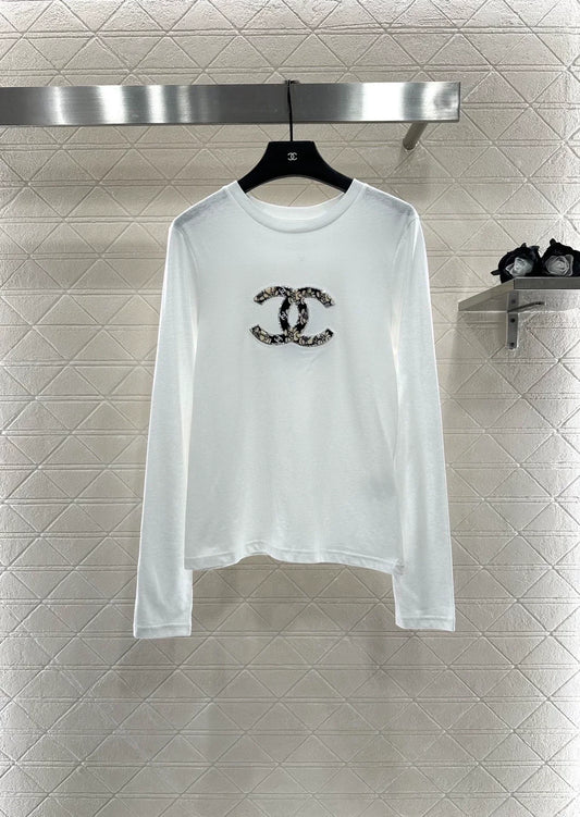 2025 Round neck beaded embroidered long sleeved base