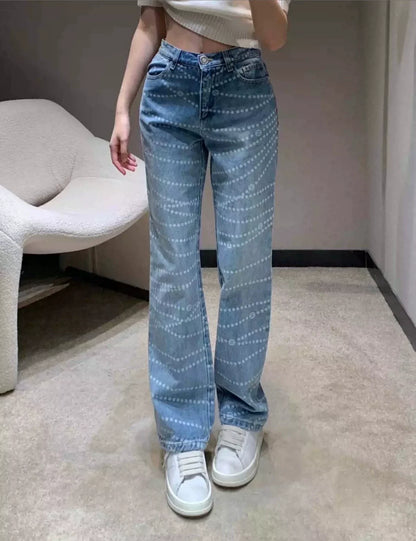 25fw Polka dot printed high waisted jeans