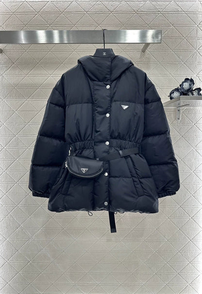 25fw Hooded waist bag, waist cinching down jacket