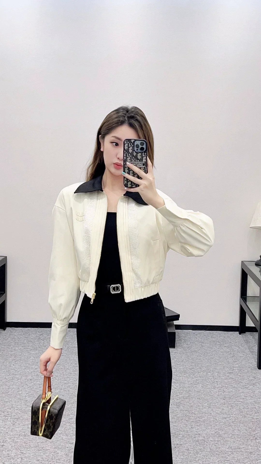 25fw Color blocked lace lapel jacket