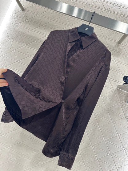 25 Jacquard Cross Collar Shirt Half Skirt Set