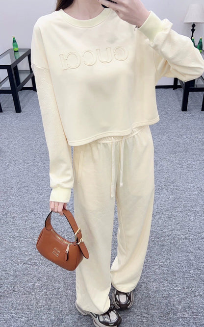 2025 Round neck embroidered hoodie and pants set