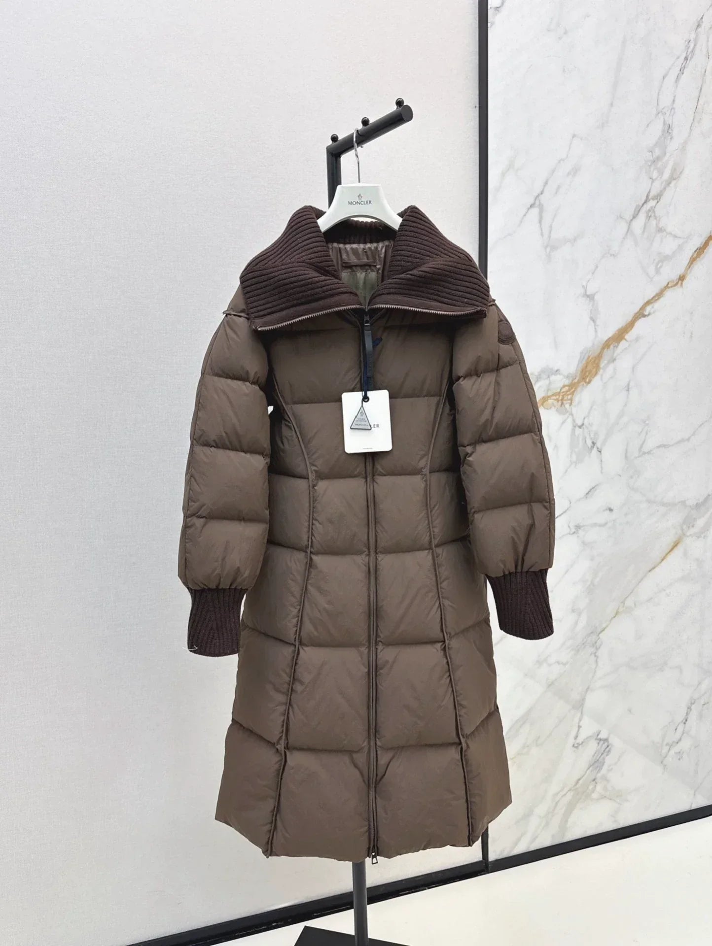 25 Knitted splicing large lapel umbrella shaped long down jacket