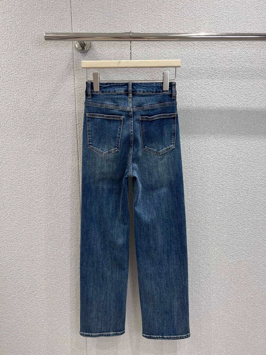 25fw Embossed and rhinestone denim pants