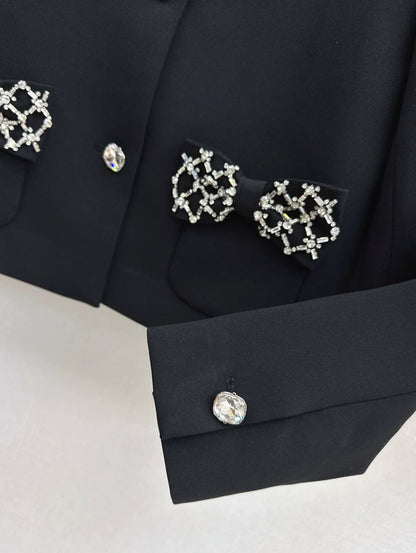 25fw Bow decoration pocket lapel jacket+skirt