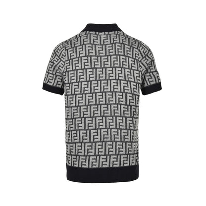 Allover printed  jacquard knitted Polo short sleeves