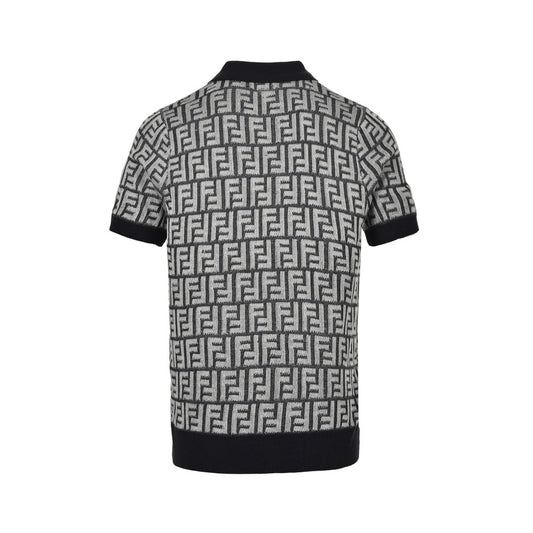 Allover printed  jacquard knitted Polo short sleeves