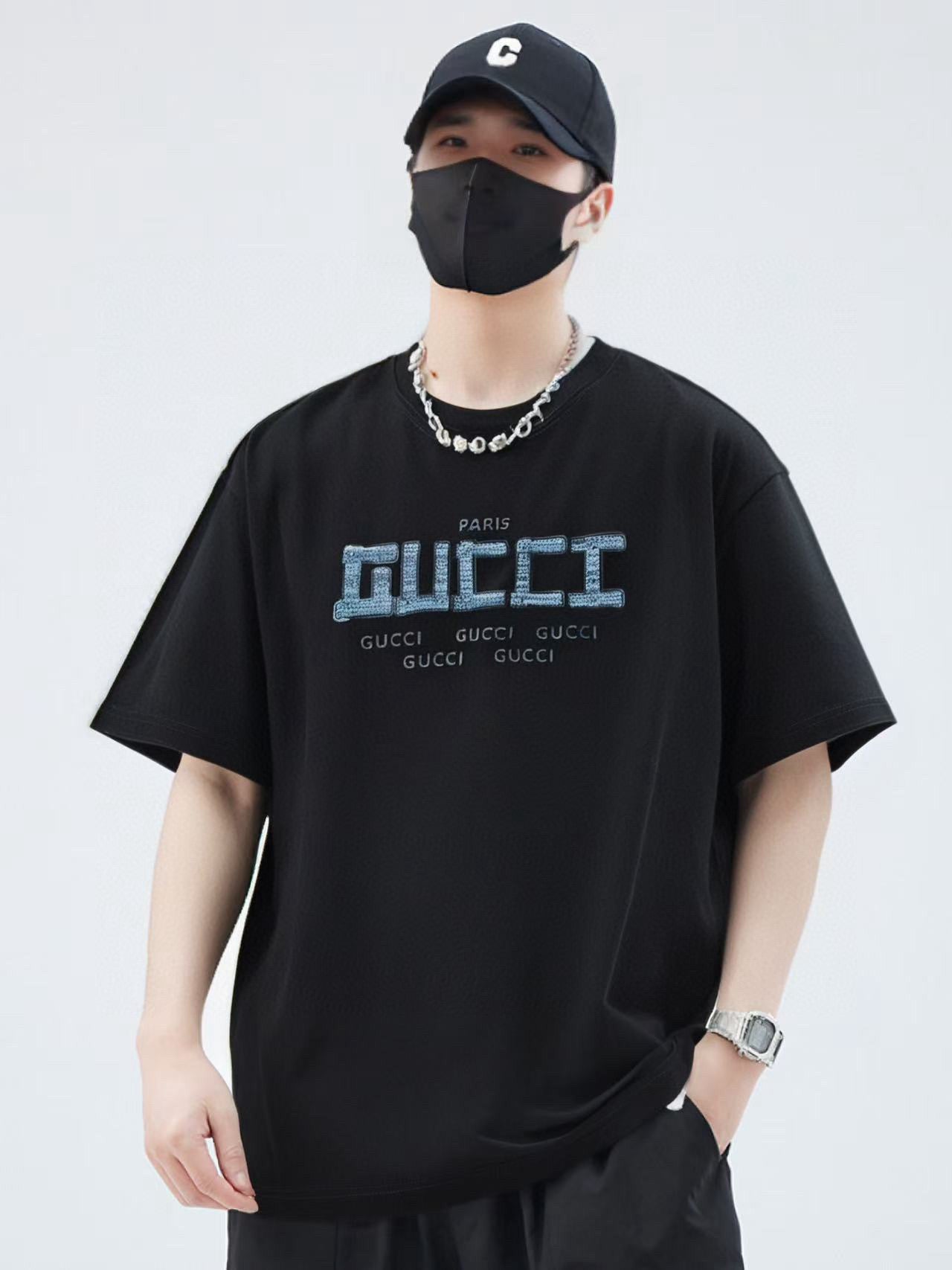 25ss denim sticker letter short sleeved shirt