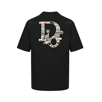 25ss Flower painted embroidered letter short sleeved shirt