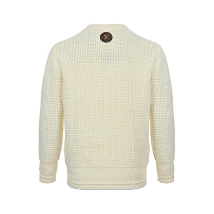 Metal chain leather pocket crew neck sweater