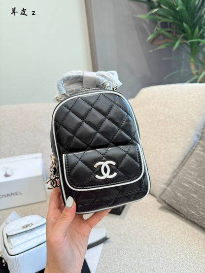 25 New panda color multi-purpose small backpack made of sheepskin