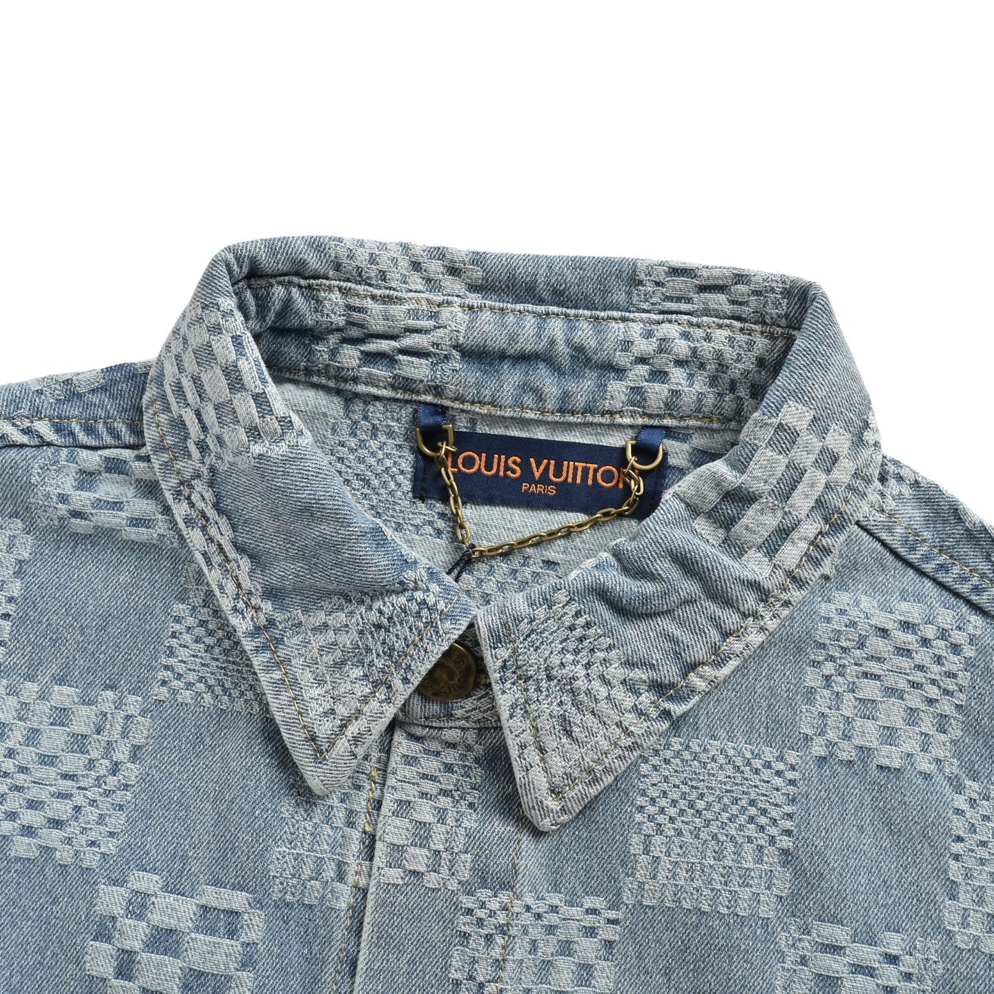 25ss checkerboard jacquard denim short sleeved shirt