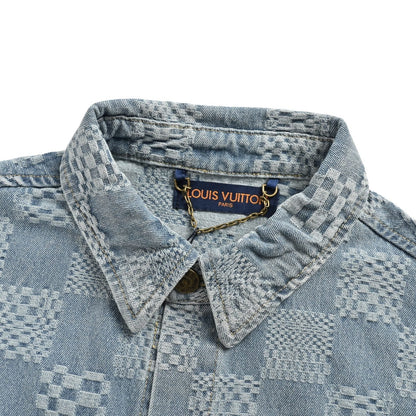 25ss checkerboard jacquard denim short sleeved shirt