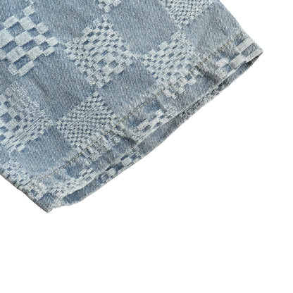 25ss checkerboard jacquard denim short sleeved shirt