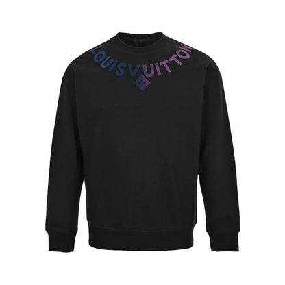 Gradient Toothbrush Embroidered Letters Round Neck Sweatshirt