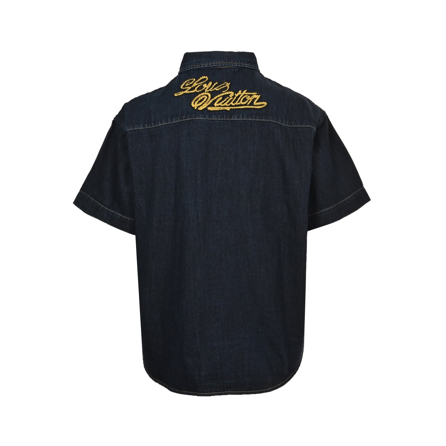 25ss rope signature letter embroidered denim short sleeved shirt