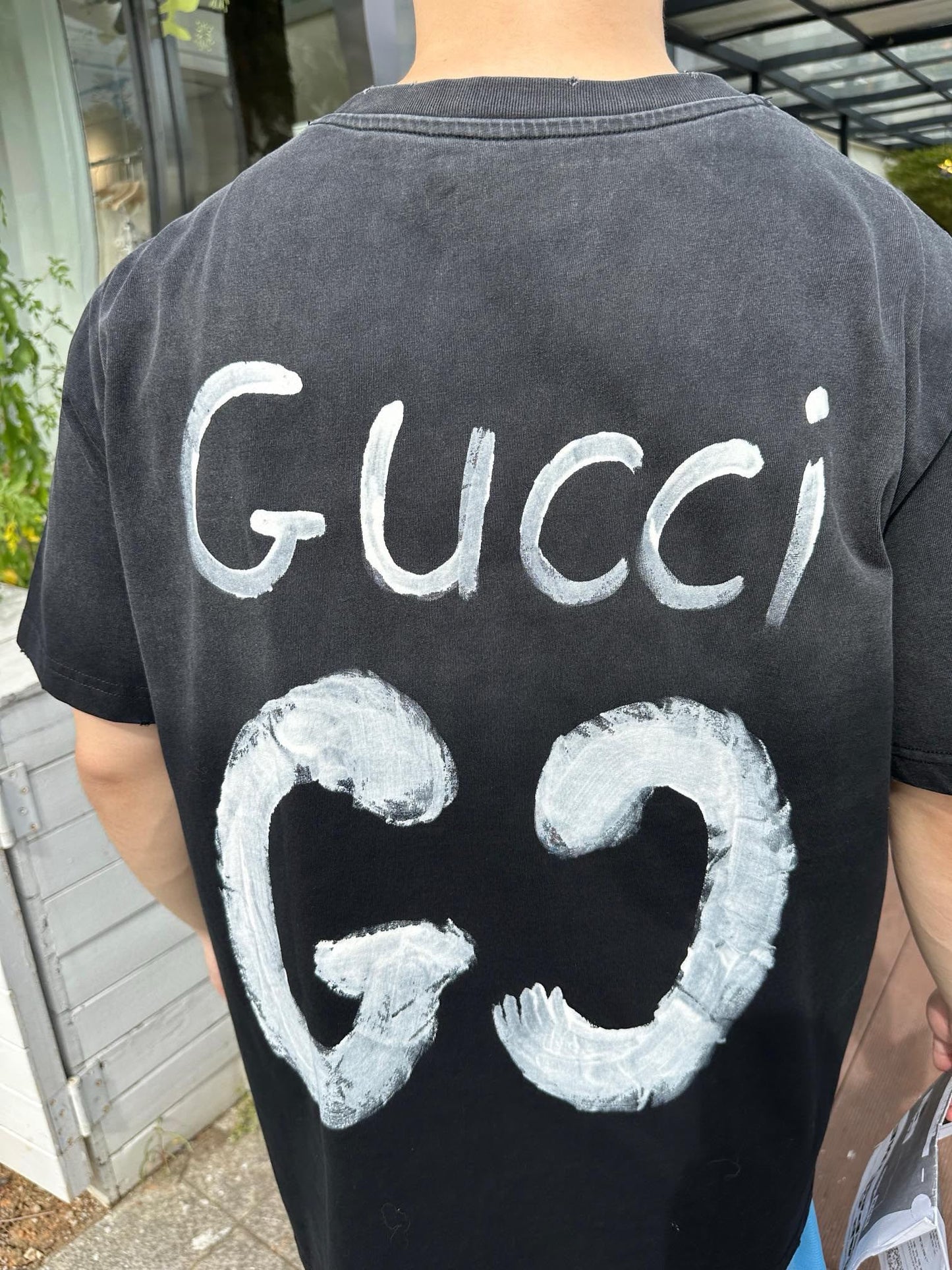 Hand-painted graffiti double G washed short sleeves