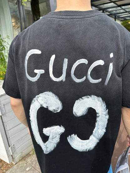 Hand-painted graffiti double G washed short sleeves