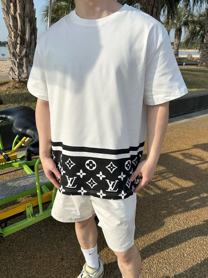 25ss hemline with floral patchwork print short sleeved shirt