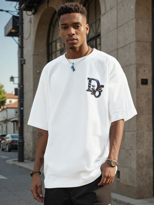 25ss Flower painted embroidered letter short sleeved shirt