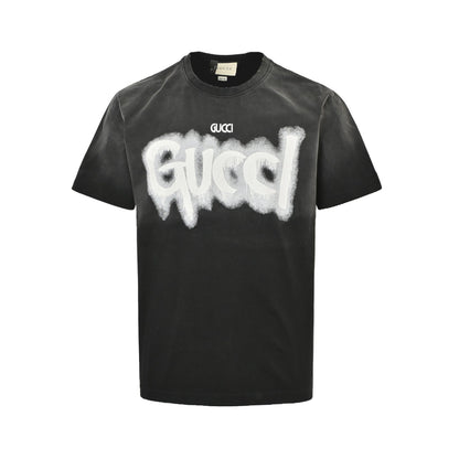g 25 Washed cursive letter printed short sleeved shirt