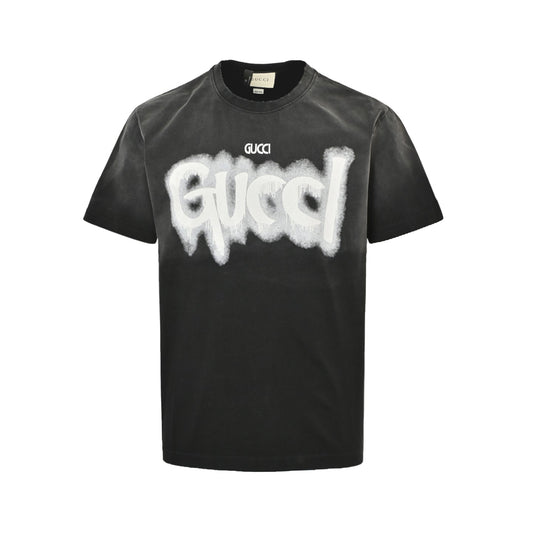 g 25 Washed cursive letter printed short sleeved shirt