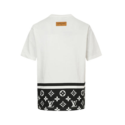25ss hemline with floral patchwork print short sleeved shirt