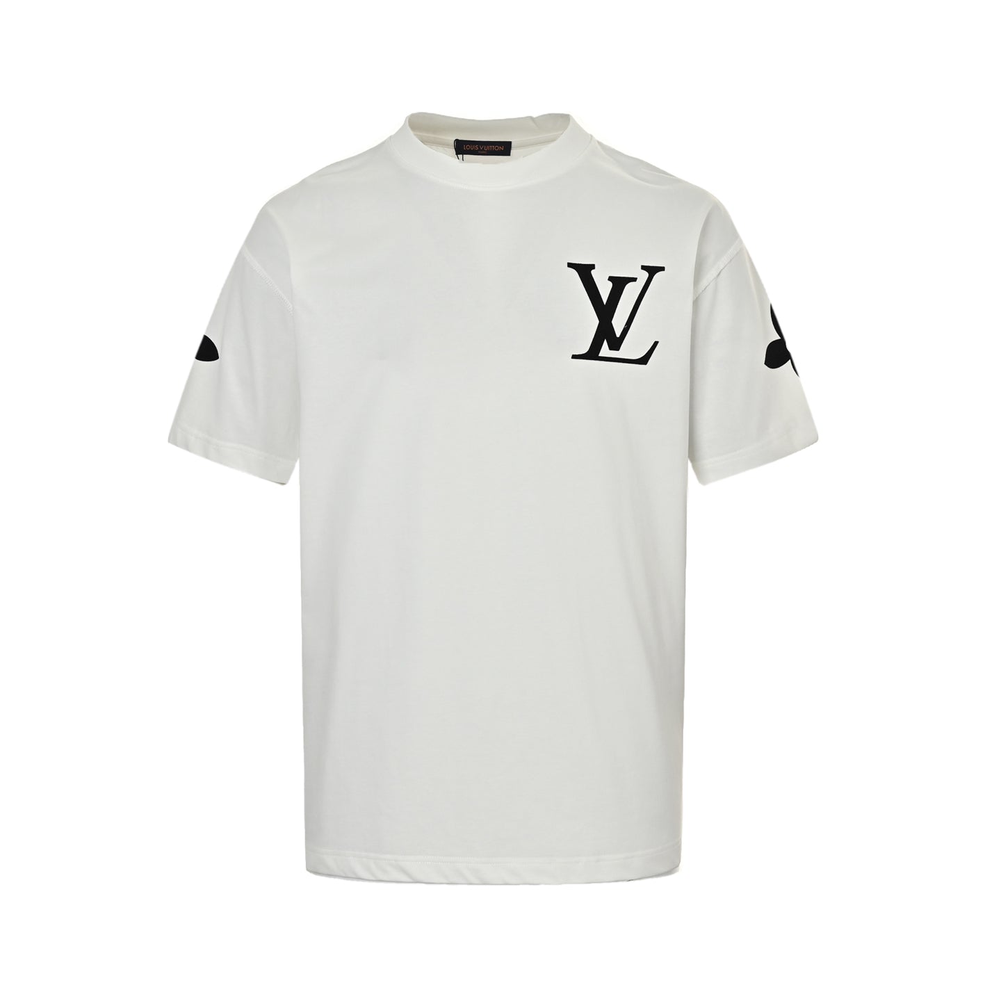 Four-leaf clover rhinestone logo flocked short-sleeve
