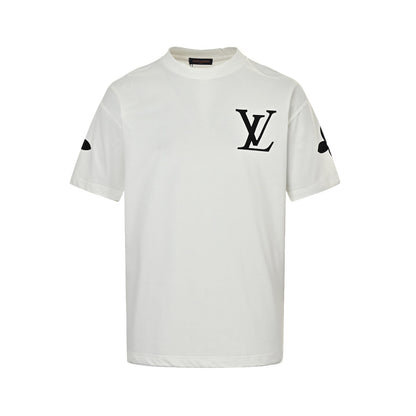 Four-leaf clover rhinestone logo flocked short-sleeve