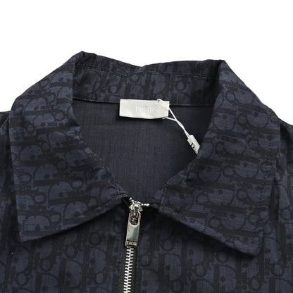 Navy jacquard lapel denim shirt jacket