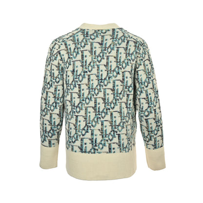 25Fw all-over print monogram jacquard cardigan sweater
