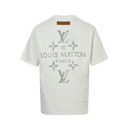 25ss front and back letter logo rhinestone short sleeved shirt
