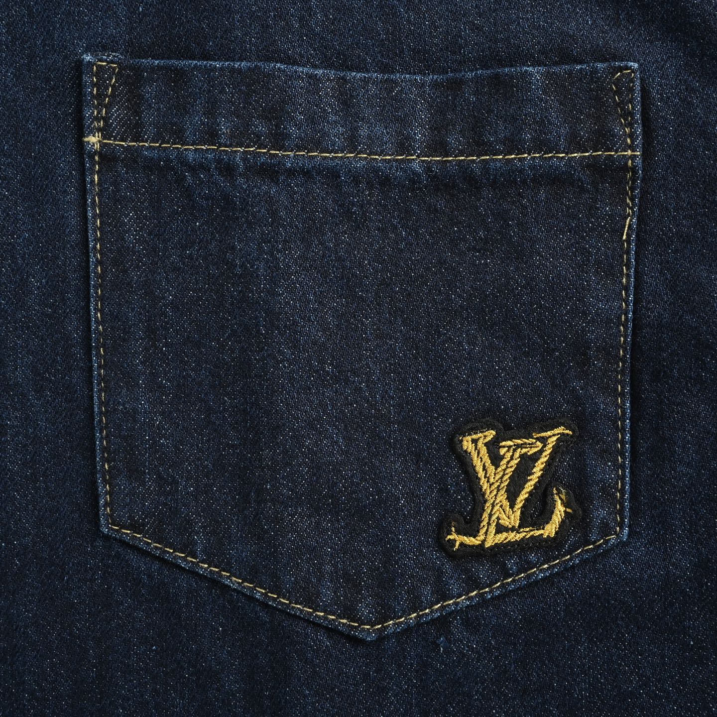 25ss rope signature letter embroidered denim short sleeved shirt