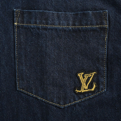 25ss rope signature letter embroidered denim short sleeved shirt