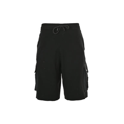 Embossed patch double pocket drawstring shorts