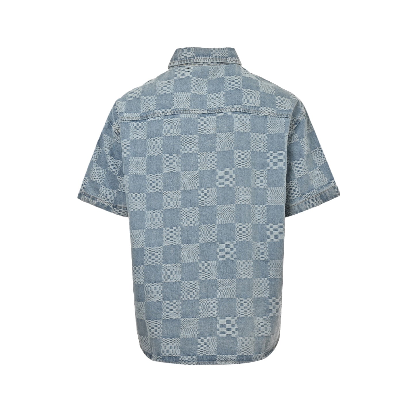 25ss checkerboard jacquard denim short sleeved shirt