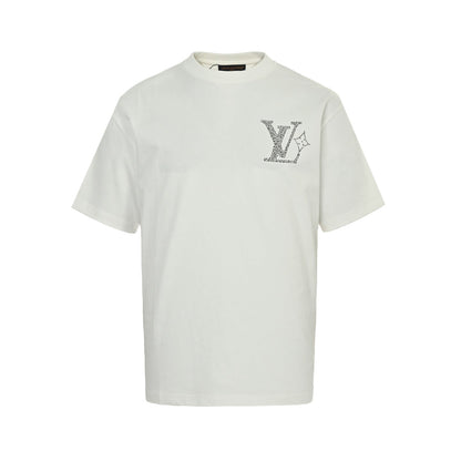 25ss front and back letter logo rhinestone short sleeved shirt