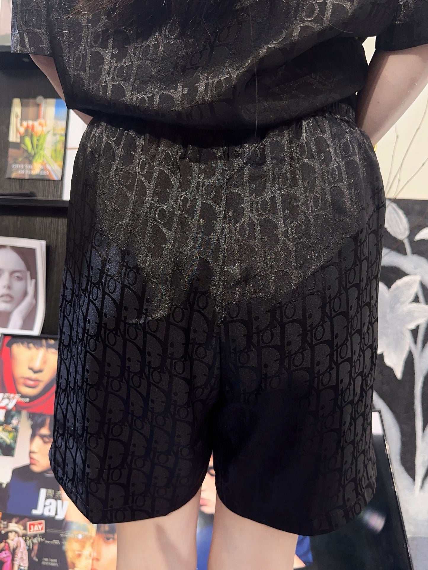 D 25 Old flower dark pattern jacquard beach shorts